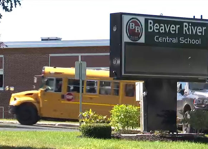 A school bus at Beaver River Central School where an honors student was suspended over coffee.