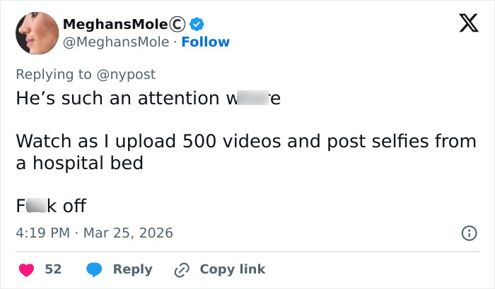 Perez Hilton crisis deepens: A tweet criticizing Perez Hilton for seeking attention from a hospital bed. Perez Hilton crisis deepens: A tweet criticizing Perez Hilton for seeking attention from a hospital bed.