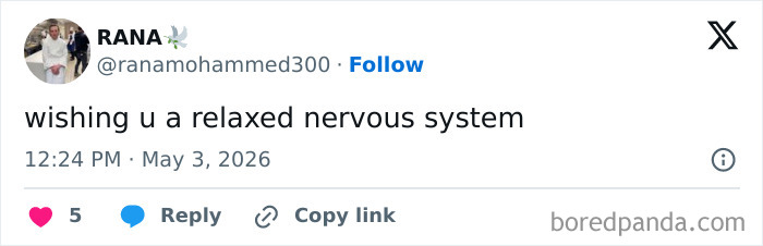 A meme with text wishing a relaxed nervous system, capturing relatable feelings of stress.