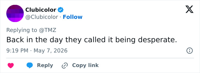 Screenshot of a social media comment about a Hollywood actress hotel meltdown, saying it was called being desperate. Screenshot of a social media comment about a Hollywood actress hotel meltdown, saying it was called being desperate.