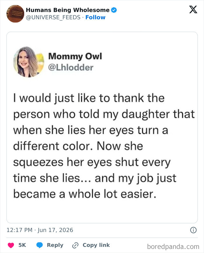 Mom thanks person who taught daughter to identify lies by eye color change