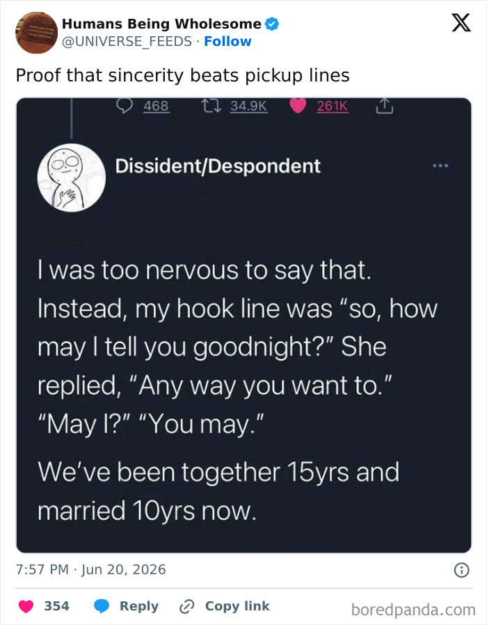 Wholesome story of a couple whose sincere goodnight message led to 15 years together and marriage