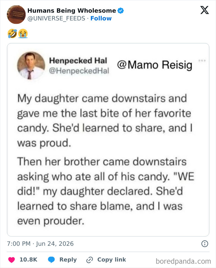 Wholesome story of children sharing candy and family moments shared online