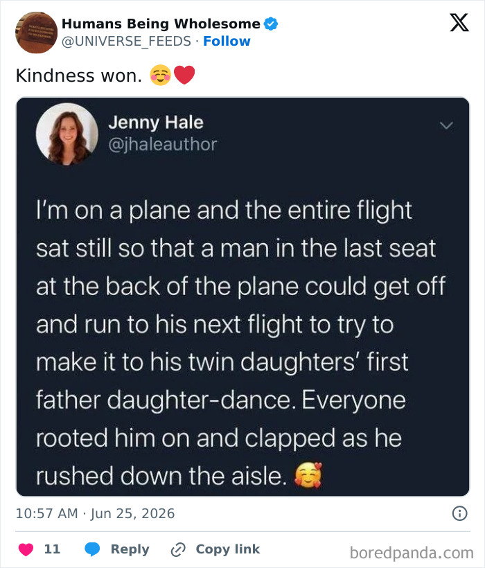 Kindness on plane as passengers stay seated so man can attend twin daughters' dance