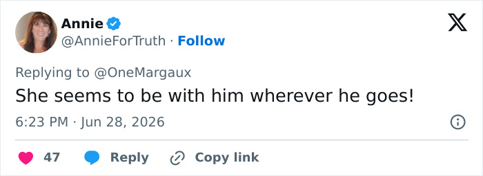 A social media comment about Trump aide Natalie Harp always being with him