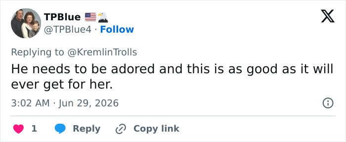 A social media comment about Trump Aide Natalie Harp needing to adore him.