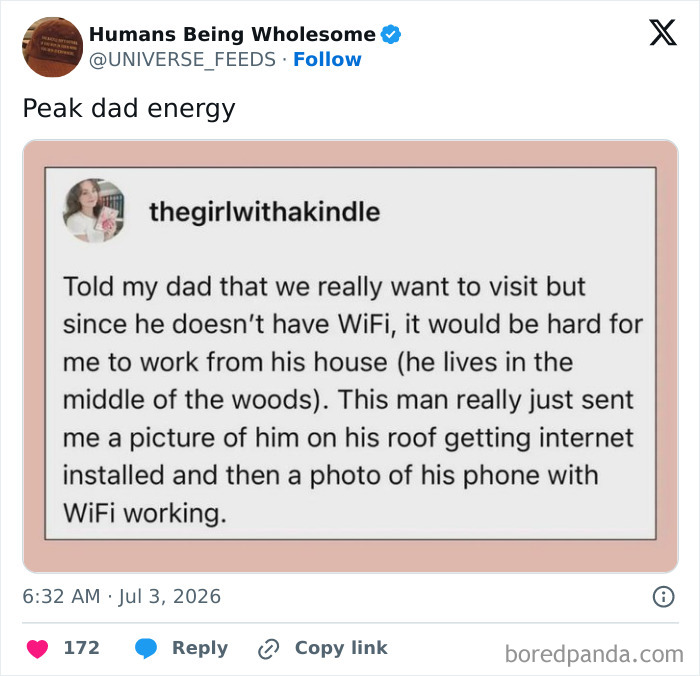 Dad installs WiFi on roof to help daughter work remotely showing peak dad energy