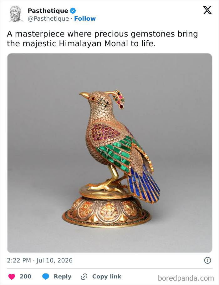 A majestic Himalayan Monal ornament decorated with colorful gemstones representing history and culture