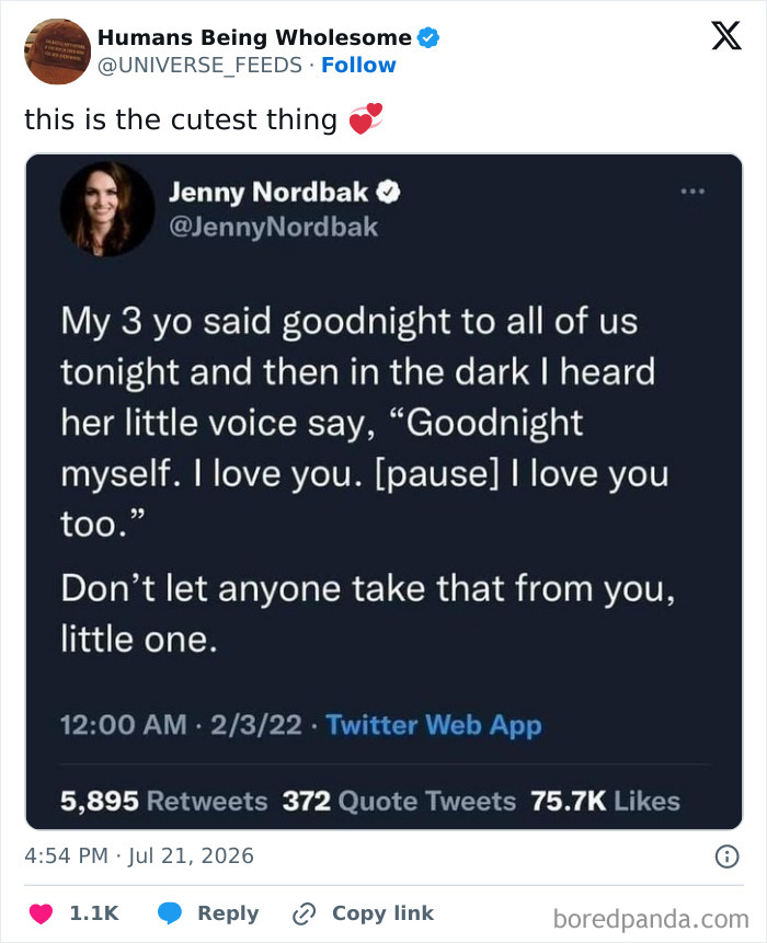 Cute 3-year-old saying goodnight and I love you in a heartwarming tweet