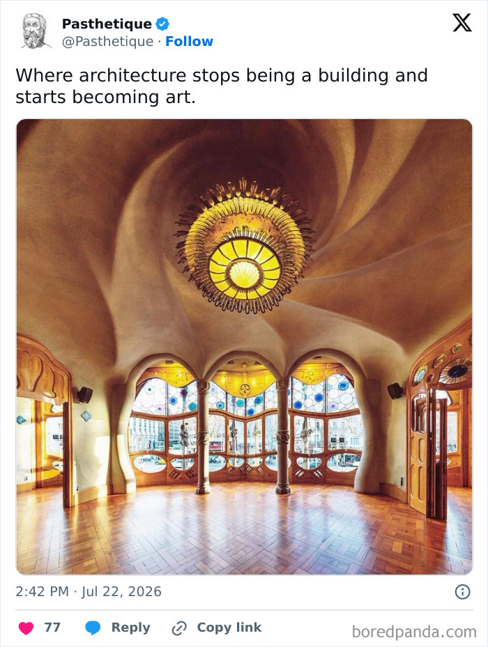 Aesthetic art interior design displaying curved walls and a yellow light fixture