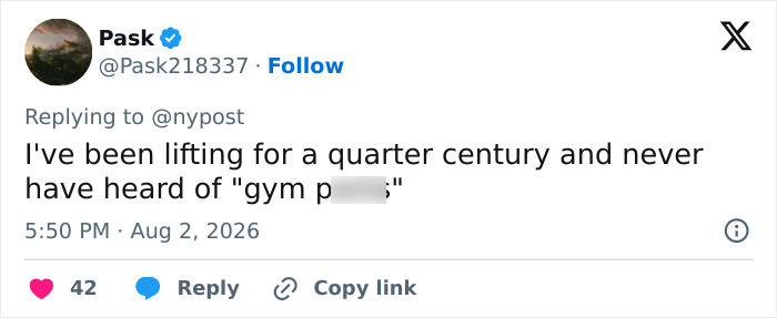 A social media comment about a strange gym phenomenon affecting men's private parts
