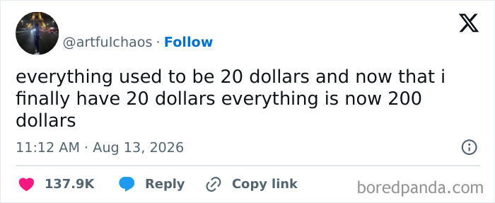 Funny tweets about inflation, commenting on how money used to go further.