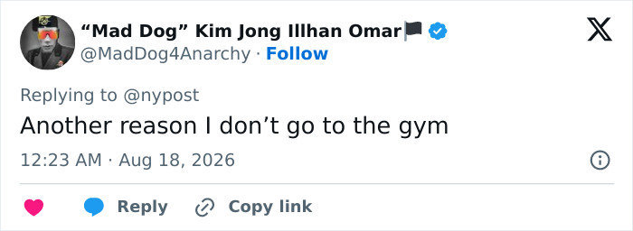 Humorous tweet citing the strange gym phenomenon as another reason to avoid the gym.