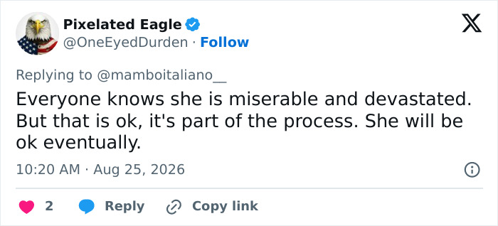 A screenshot of a tweet by Pixelated Eagle expressing empathy for the bride after being dumped before her wedding. A screenshot of a tweet by Pixelated Eagle expressing empathy for the bride after being dumped before her wedding.