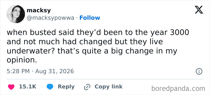 A humorous tweet questioning the lyrics of the band Busted, featured in a collection of funny tweets.