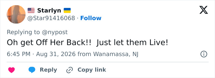 A tweet from Starlyn defending Meghan Markle, telling people to get off her back regarding wild demands for a new UK home. A tweet from Starlyn defending Meghan Markle, telling people to get off her back regarding wild demands for a new UK home.