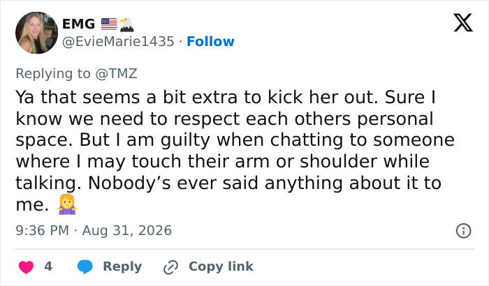 Screenshot of a tweet from EMG about a Hollywood actress's expletive-filled meltdown, mentioning personal space and touching an arm. Screenshot of a tweet from EMG about a Hollywood actress's expletive-filled meltdown, mentioning personal space and touching an arm.