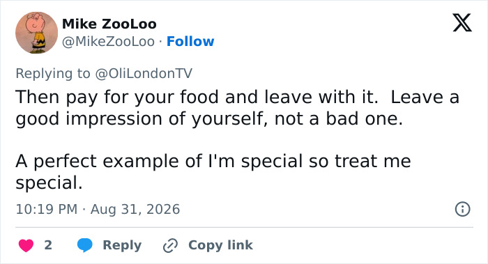A tweet about a trans woman leaving a Japanese restaurant. This tweet says: Then pay for your food and leave with it.