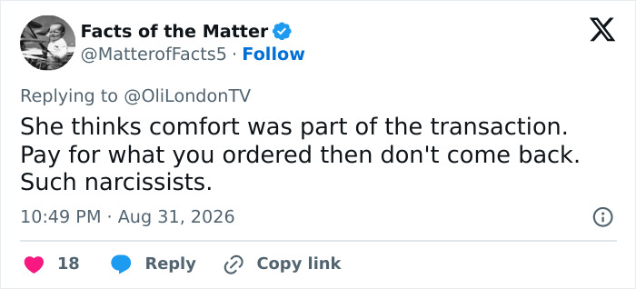 Screenshot of a tweet from Facts of the Matter about Trans Woman leaving Japanese restaurant without paying.