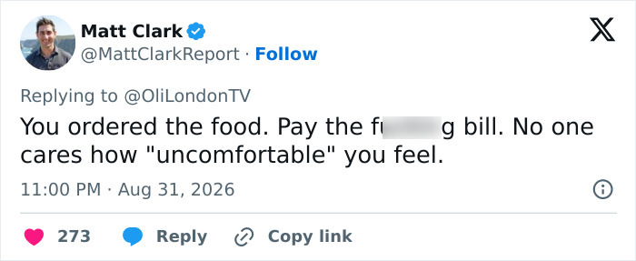 Screenshot of a tweet from Matt Clark about Trans Woman leaving Japanese restaurant without paying.