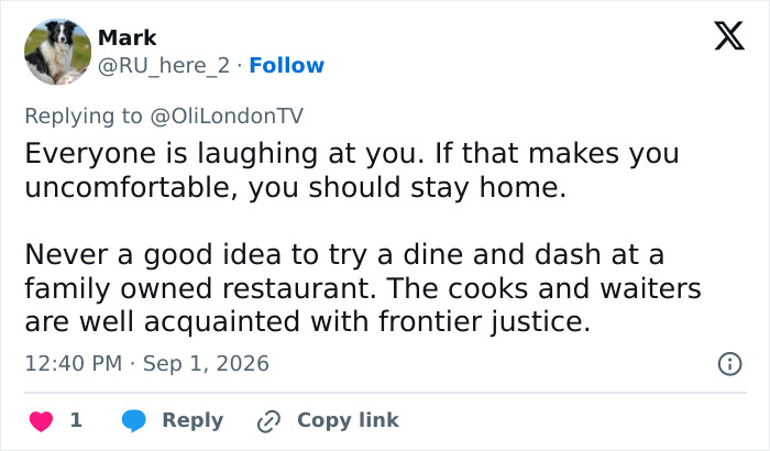 Screenshot of a tweet about Trans Woman leaving Japanese restaurant without paying due to feeling uncomfortable.
