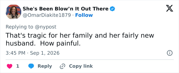 A tweet expressing sorrow for the family of the Times Square victim, a Bank of America VP. A tweet expressing sorrow for the family of the Times Square victim, a Bank of America VP.