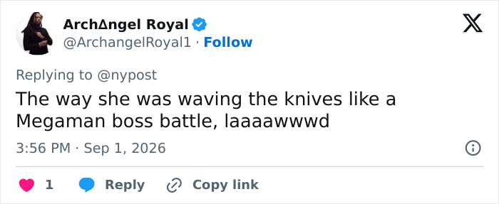 Screenshot of a tweet from ArchAngel Royal on Sep 1, 2026, describing the Times Square attacker's actions. Screenshot of a tweet from ArchAngel Royal on Sep 1, 2026, describing the Times Square attacker's actions.