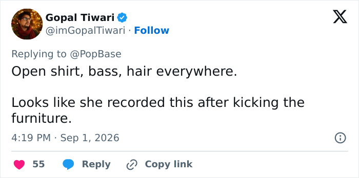 A tweet by Gopal Tiwari about Miley Cyrus's announcement, sparking fury after Dolly Parton's passing.