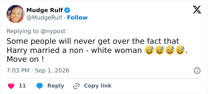 Mudge Rulf's tweet about ongoing reactions to Harry's marriage, with laughing emojis, amid Harry and Meghan UK return tension. Mudge Rulf's tweet about ongoing reactions to Harry's marriage, with laughing emojis, amid Harry and Meghan UK return tension.
