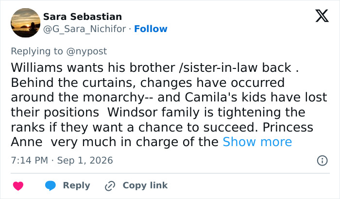 A tweet by Sara Sebastian discusses the tension around Harry and Meghan's UK return, focusing on new school rules. A tweet by Sara Sebastian discusses the tension around Harry and Meghan's UK return, focusing on new school rules.