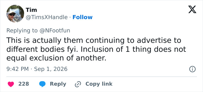 Twitter comment about Calvin Klein advertising to different bodies, discussing inclusion and woke ads comparison. Twitter comment about Calvin Klein advertising to different bodies, discussing inclusion and woke ads comparison.