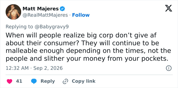 Tweet about Calvin Klein ad comparisons: Big corp doesn't care about consumers; they are malleable depending on the times. Tweet about Calvin Klein ad comparisons: Big corp doesn't care about consumers; they are malleable depending on the times.