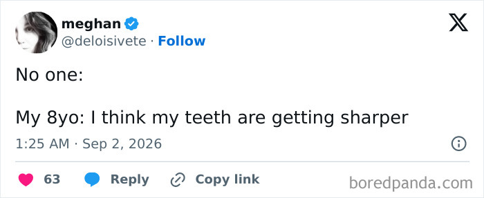 A tweet where parents vented on social media about an 8yo child's comment about teeth.