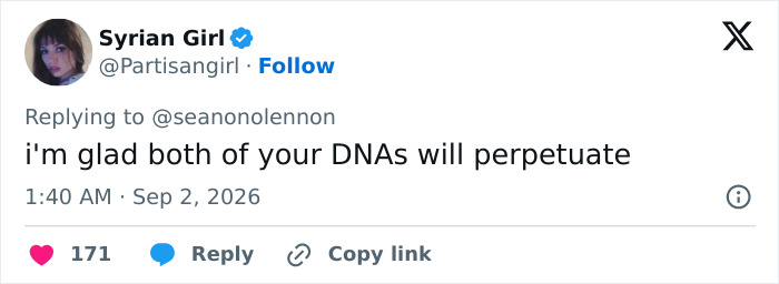 Screenshot of a social media comment discussing John Lennon's grandson and the perpetuation of DNA. Screenshot of a social media comment discussing John Lennon's grandson and the perpetuation of DNA.
