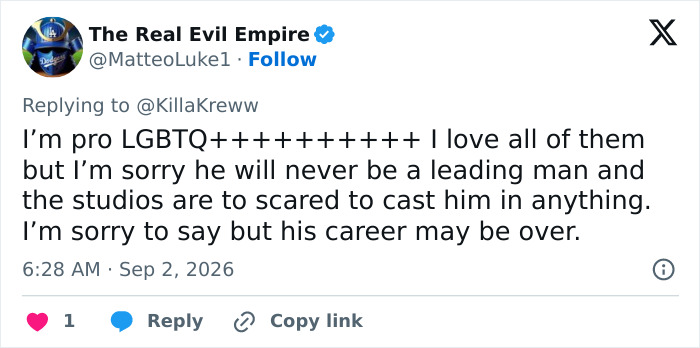 A tweet about trans actor Elliot Page's Hollywood reality and struggle to be a leading man after 'The Odyssey'. A tweet about trans actor Elliot Page's Hollywood reality and struggle to be a leading man after 'The Odyssey'.