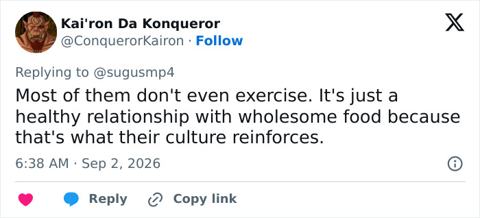 Tweet debating Western beauty standards and healthy food culture impacting Japanese women. Tweet debating Western beauty standards and healthy food culture impacting Japanese women.