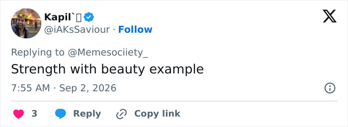 A social media post praising a female weightlifting medalist as an example of strength with beauty. A social media post praising a female weightlifting medalist as an example of strength with beauty.