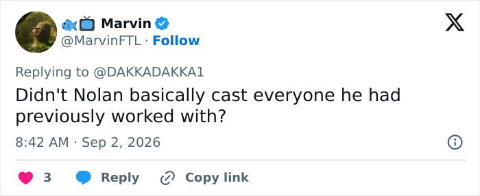 Screenshot of a tweet from Marvin discussing casting choices for The Odyssey and Elliot Page's Hollywood reality. Screenshot of a tweet from Marvin discussing casting choices for The Odyssey and Elliot Page's Hollywood reality.