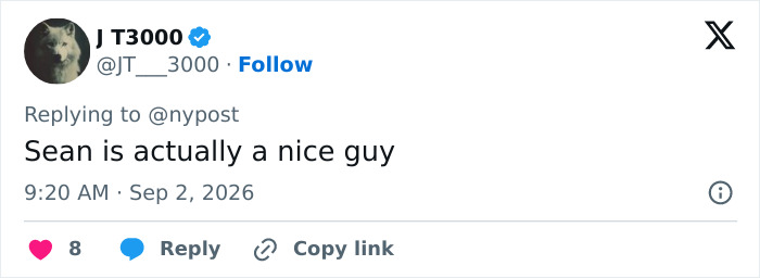 Twitter comment stating that Sean, John Lennon's grandson's father, is a nice guy. Twitter comment stating that Sean, John Lennon's grandson's father, is a nice guy.