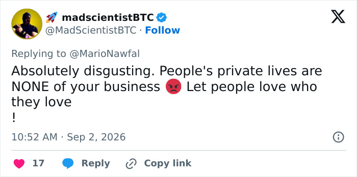 A tweet by madscientistBTC expressing disgust over the shaming trend of dating a foreigner.
