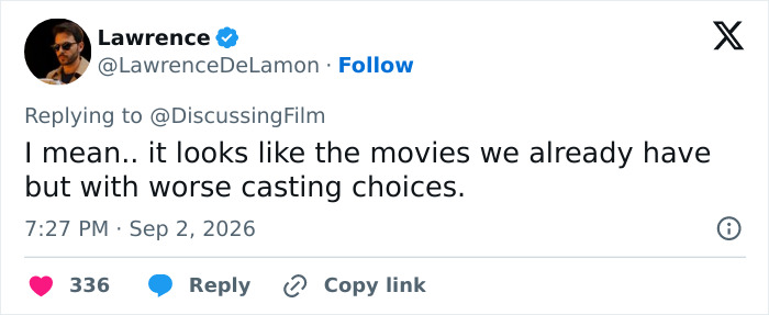 A social media post from Lawrence expressing a growing Harry Potter backlash about casting choices. A social media post from Lawrence expressing a growing Harry Potter backlash about casting choices.