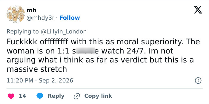 A third social media comment criticizes the focus on Lindsay Clancy's wheelchair sticker, calling it a massive stretch. A third social media comment criticizes the focus on Lindsay Clancy's wheelchair sticker, calling it a massive stretch.