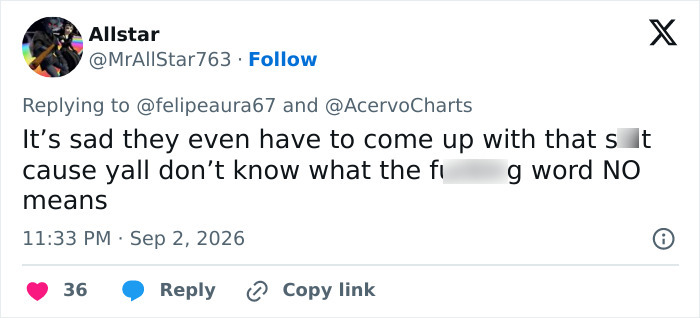 A tweet by @MrAllStar763 replying to others, stating it is sad women have to avoid being bothered by men.