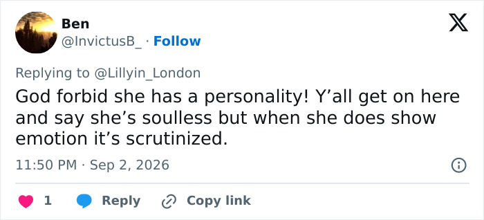 Another social media comment discusses emotions shown by Lindsay Clancy after the odd sticker on her wheelchair. Another social media comment discusses emotions shown by Lindsay Clancy after the odd sticker on her wheelchair.