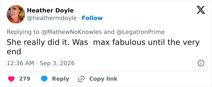 A social media post from Heather Doyle expressing praise, a fan's final video of Dolly Parton. A social media post from Heather Doyle expressing praise, a fan's final video of Dolly Parton.