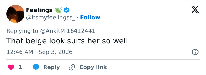 A tweet by Feelings appreciating Sydney Sweeney's beige look in her latest photos, with discussion of mysterious marks. A tweet by Feelings appreciating Sydney Sweeney's beige look in her latest photos, with discussion of mysterious marks.