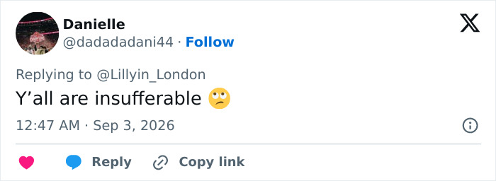 Tweet expressing frustration with Lindsay Clancy's wheelchair sticker situation, saying Yall are insufferable. Tweet expressing frustration with Lindsay Clancy's wheelchair sticker situation, saying Yall are insufferable.