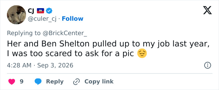 A social media post mentioning the woman dancing at the US Open and Ben Shelton at a job.