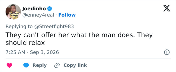 A social media post on the disturbing shaming trend, suggesting men cannot offer what a foreigner can.