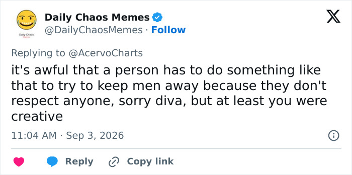 A tweet from Daily Chaos Memes discusses a woman's creative method to avoid being bothered by men at a club.